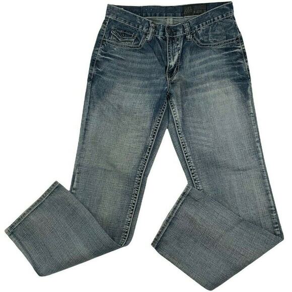 T.K. Axel Jeans Mens 32X34 Straight Leg Stonewash Whiskers Button Pockets Denim - Picture 4 of 10